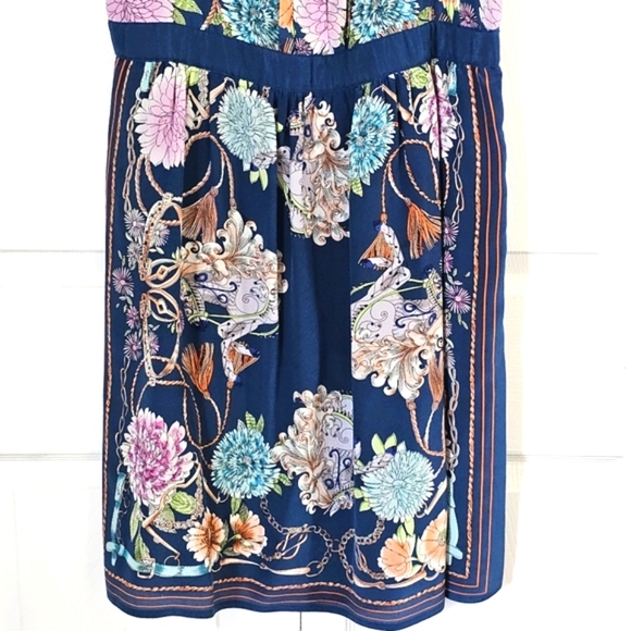 Moulinette Souers Anthropologie Mable Blue Silk Dress Small Floral Summer Lined - Picture 4 of 8